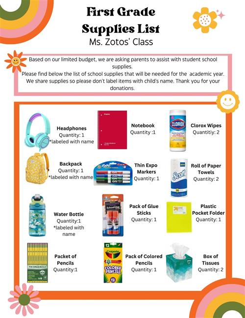Zotos' Supplies List